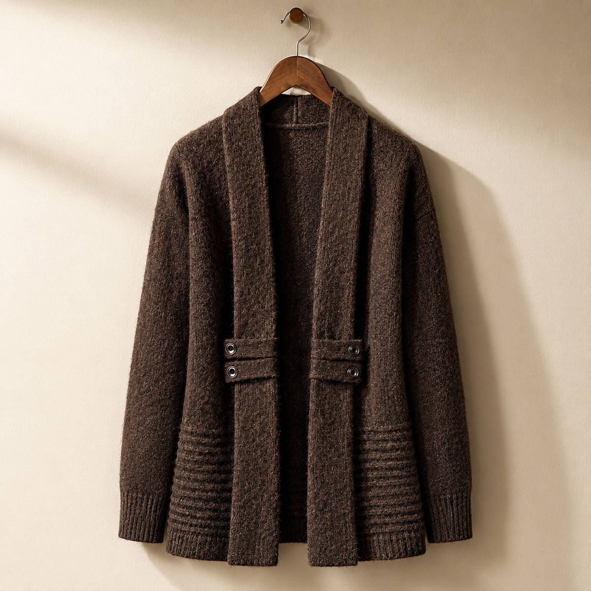 Beatrice | Women's Open Front Cardigan with Button Detail and Ribbed Trim