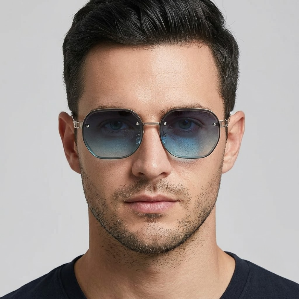 Theo Hexagon Rimless Sunglasses