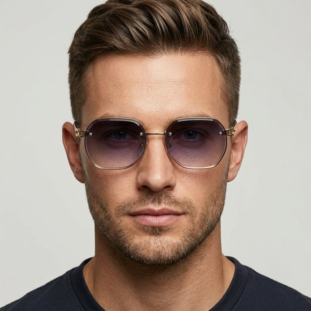 Theo Hexagon Rimless Sunglasses