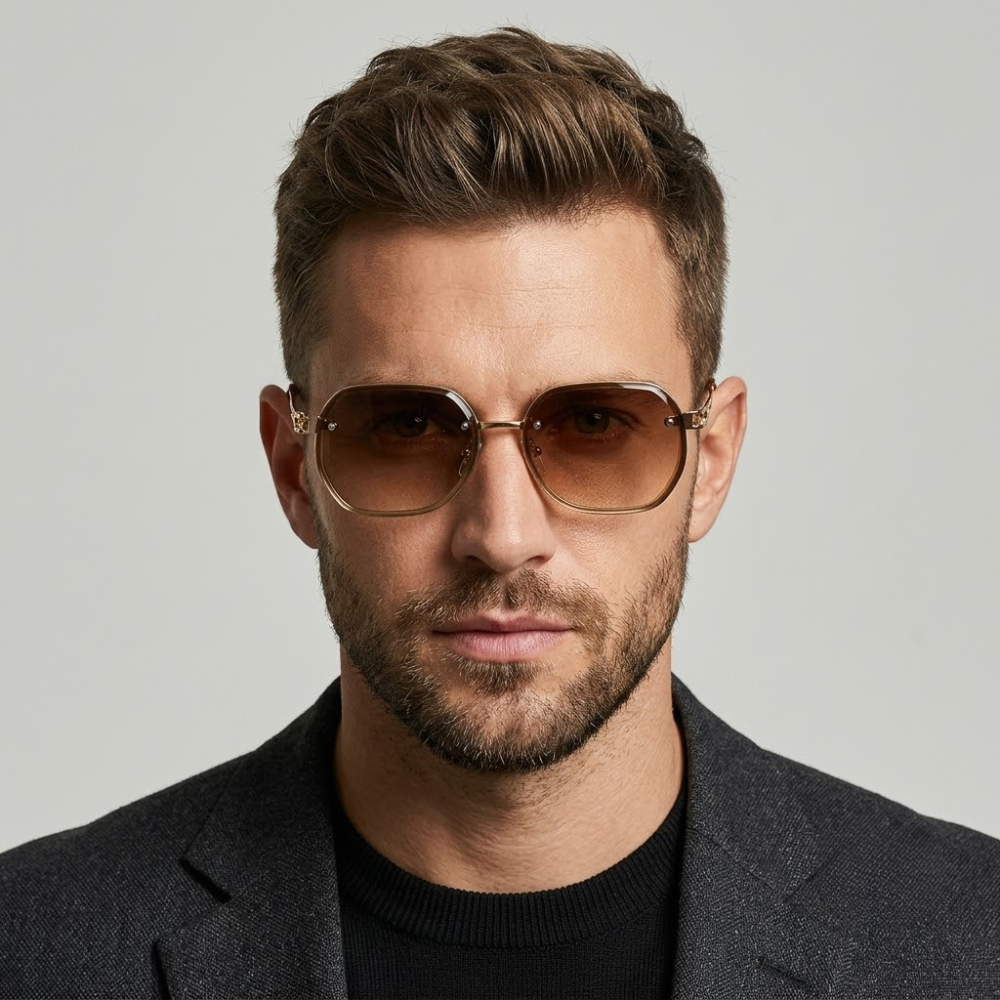 Theo Hexagon Rimless Sunglasses