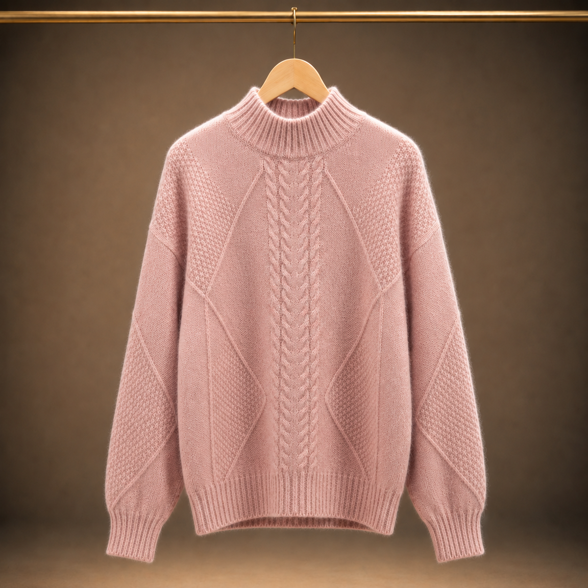 Isabelle | Women's Cable Knit Sweater with High Neck and Textured Pattern