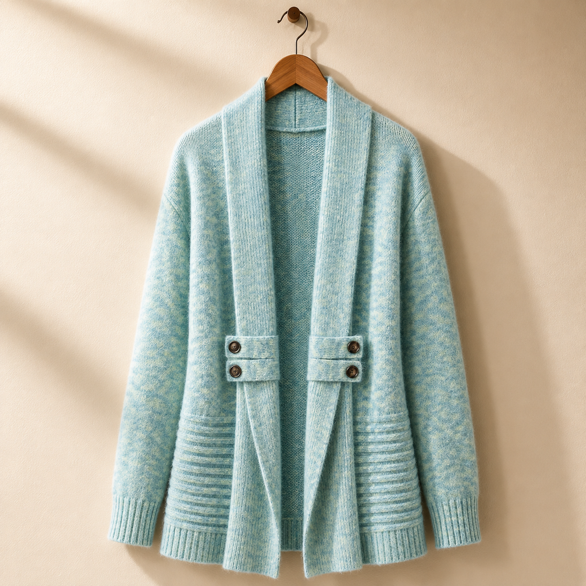 Beatrice | Women's Open Front Cardigan with Button Detail and Ribbed Trim