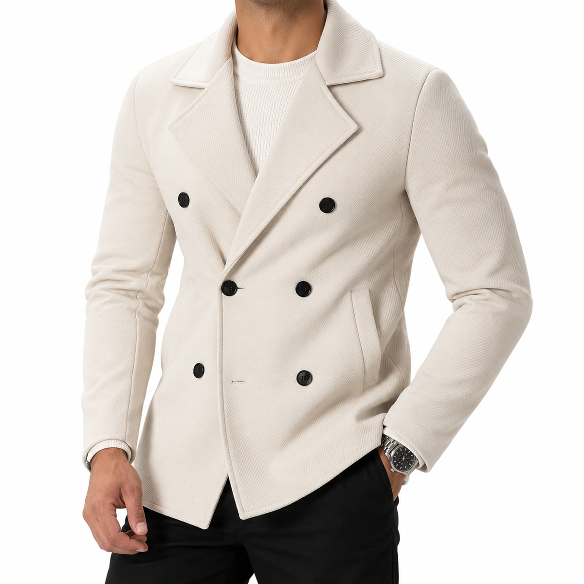 Adrian | Men's Tailored Double-Breasted Coat with Notched Lapel