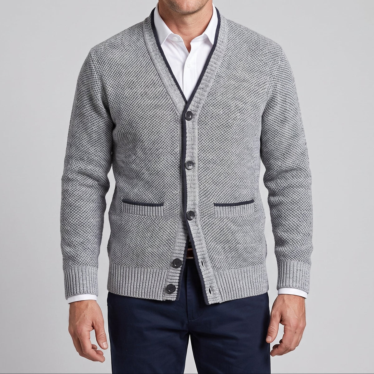 Arthur | Men's Button-Front V-Neck Cardigan with Patch Pockets