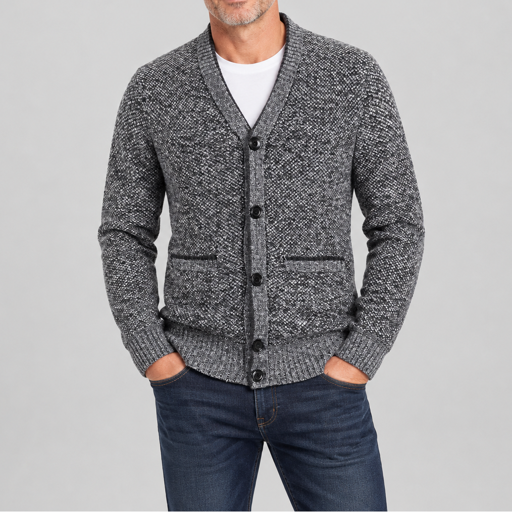 Arthur | Men's Button-Front V-Neck Cardigan with Patch Pockets