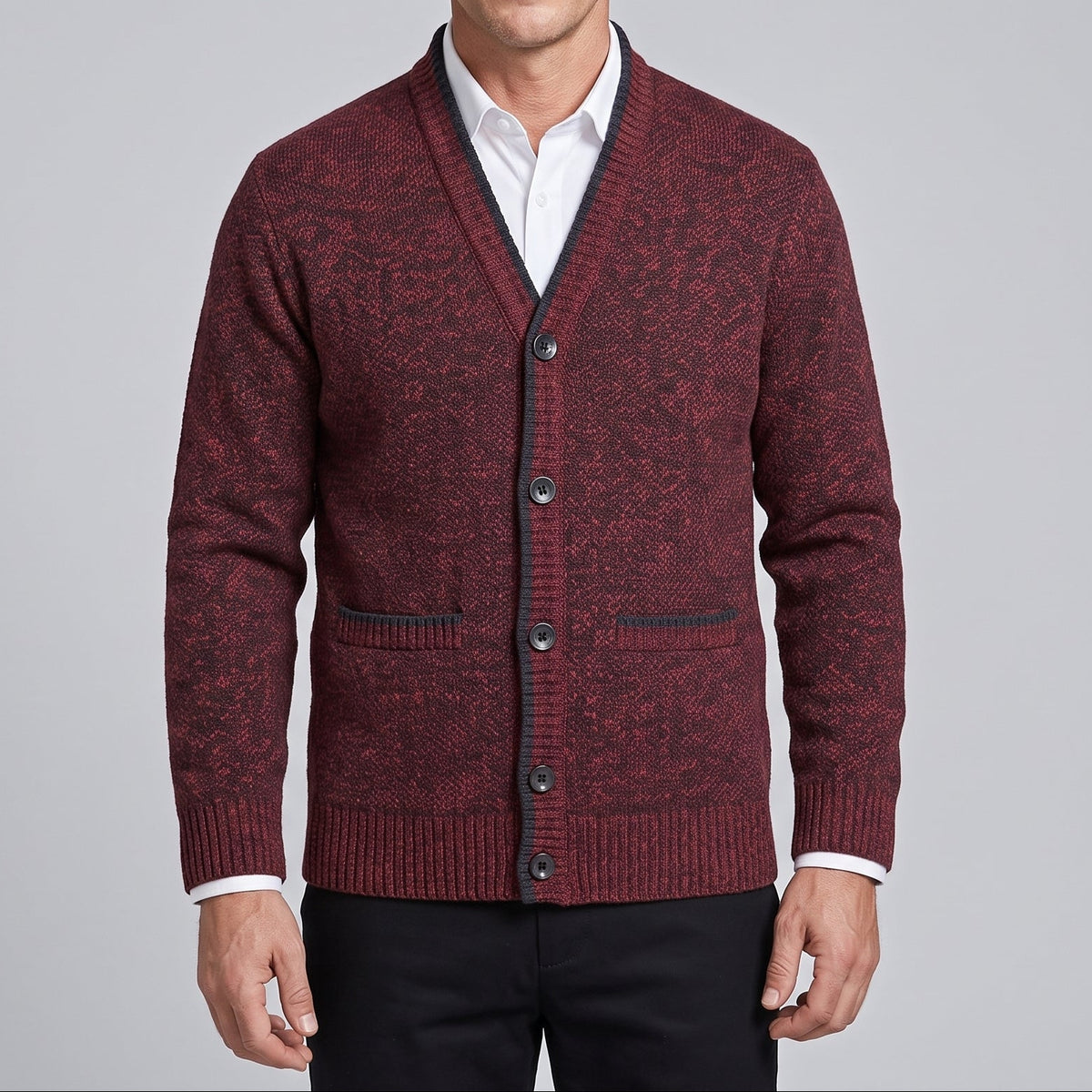 Arthur | Men's Button-Front V-Neck Cardigan with Patch Pockets
