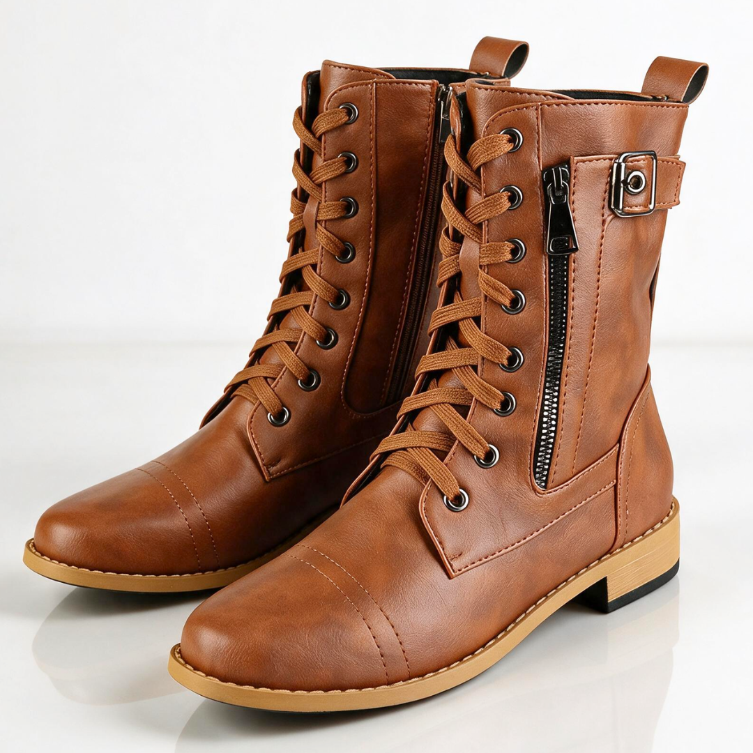 Audrey | Women's Lace-Up Ankle Boots with Buckle Detail and Flat Sole