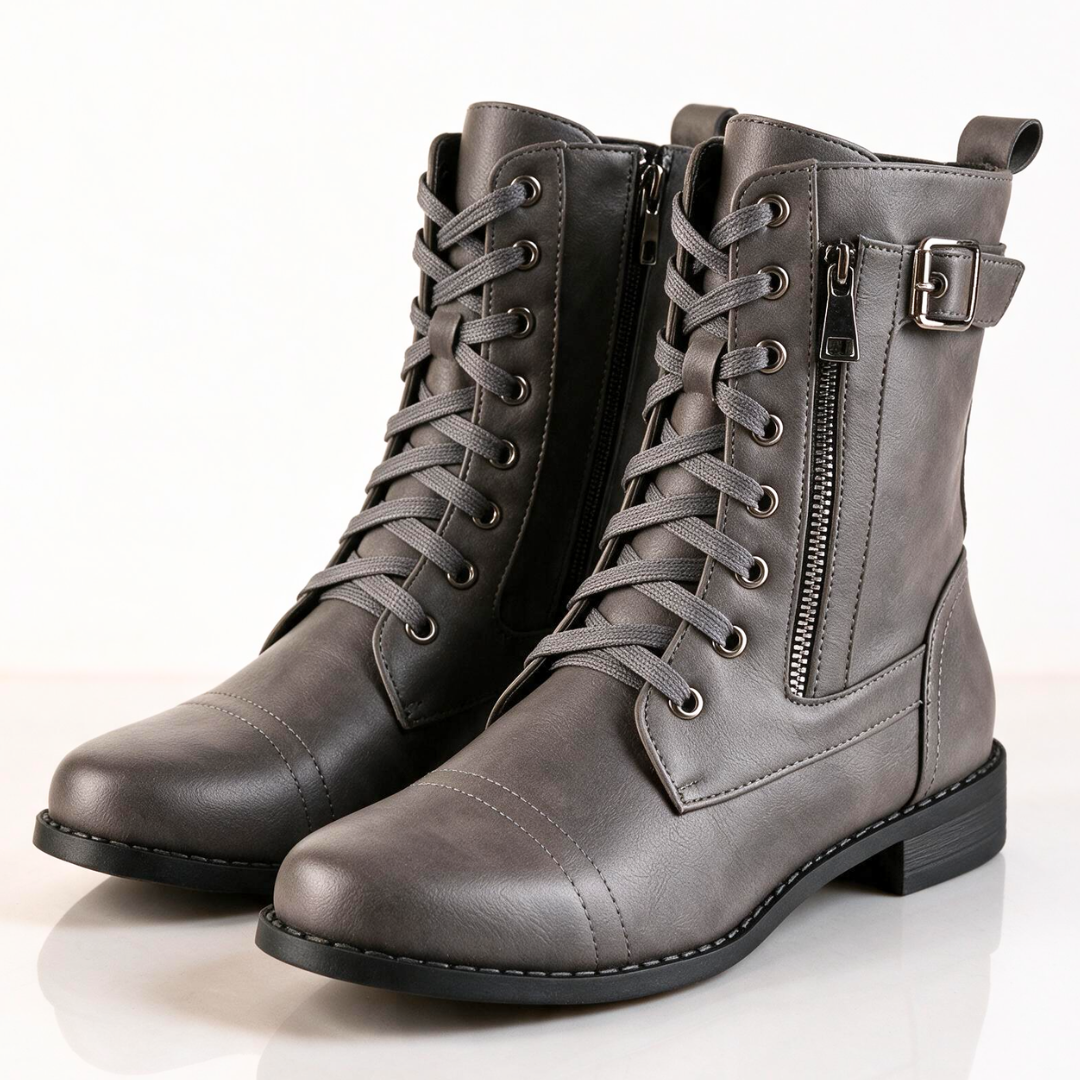 Audrey | Women's Lace-Up Ankle Boots with Buckle Detail and Flat Sole