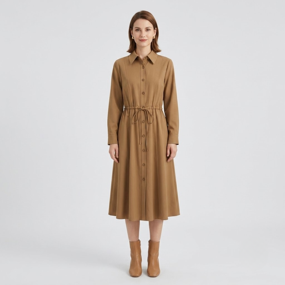 Camille Belted Shirt Midi Dress