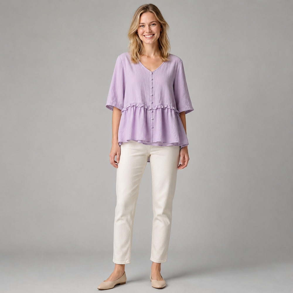 Charlotte Ruffle Linen Blouse