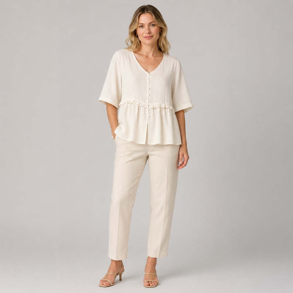 Charlotte Ruffle Linen Blouse