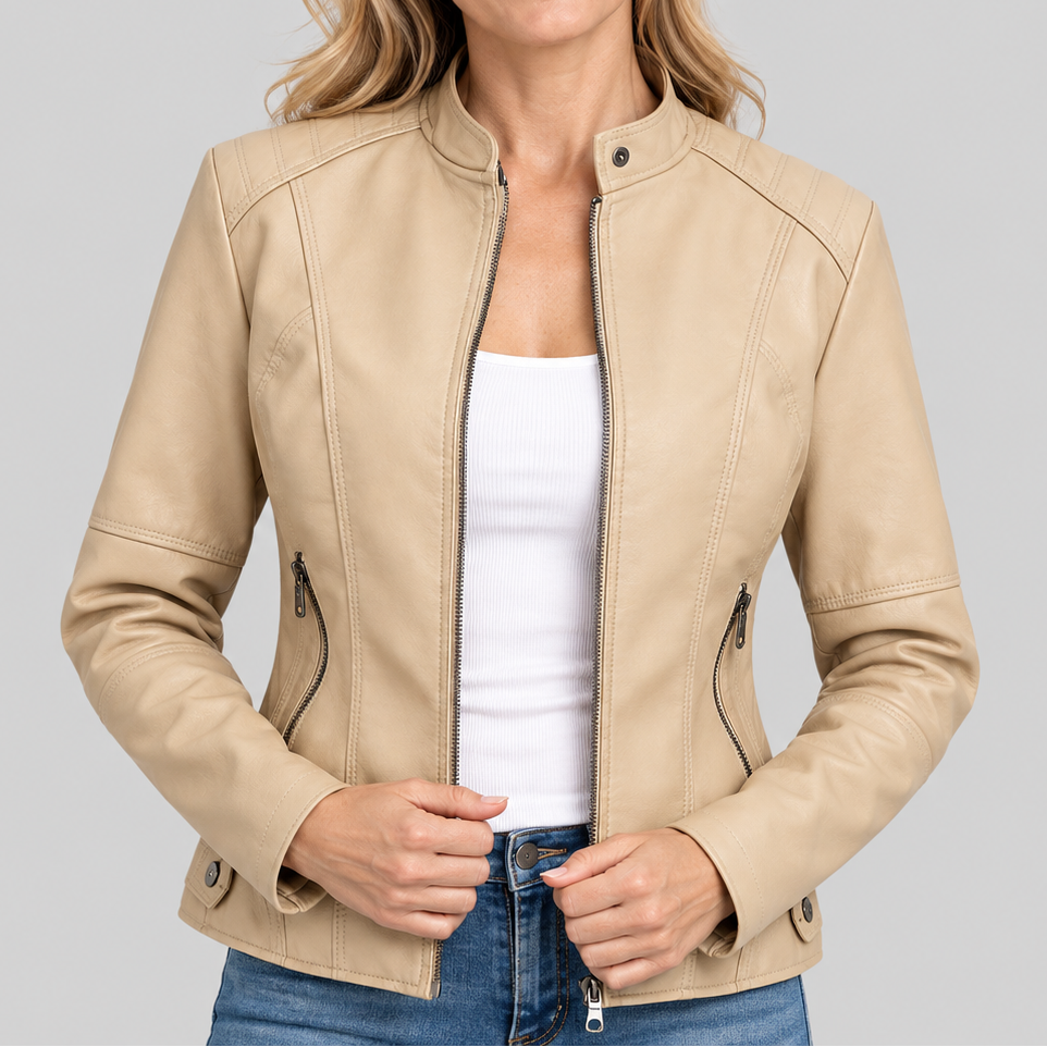 Claire | Women's Cropped Jacket with Stand Collar and Zip Front