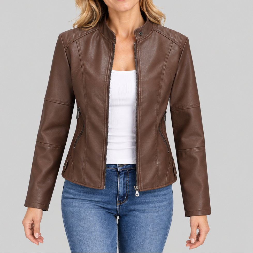 Claire | Women's Cropped Jacket with Stand Collar and Zip Front