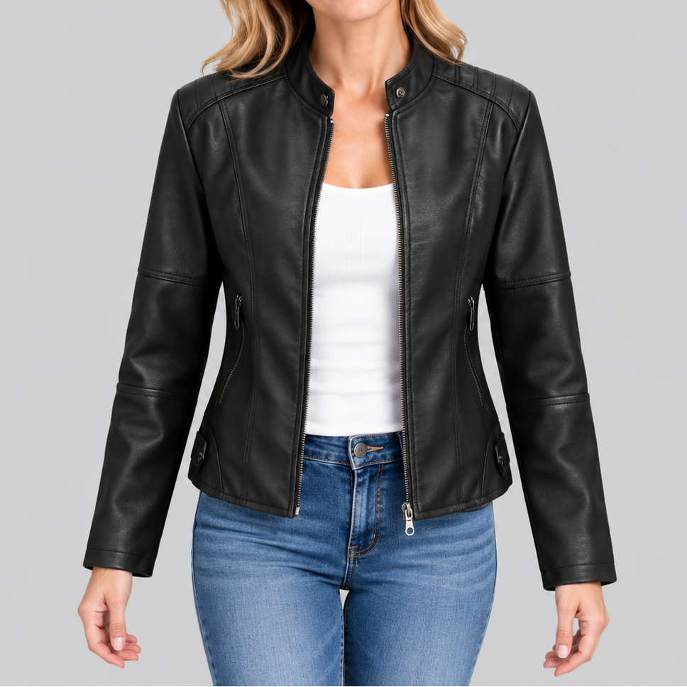 Claire | Women's Cropped Jacket with Stand Collar and Zip Front