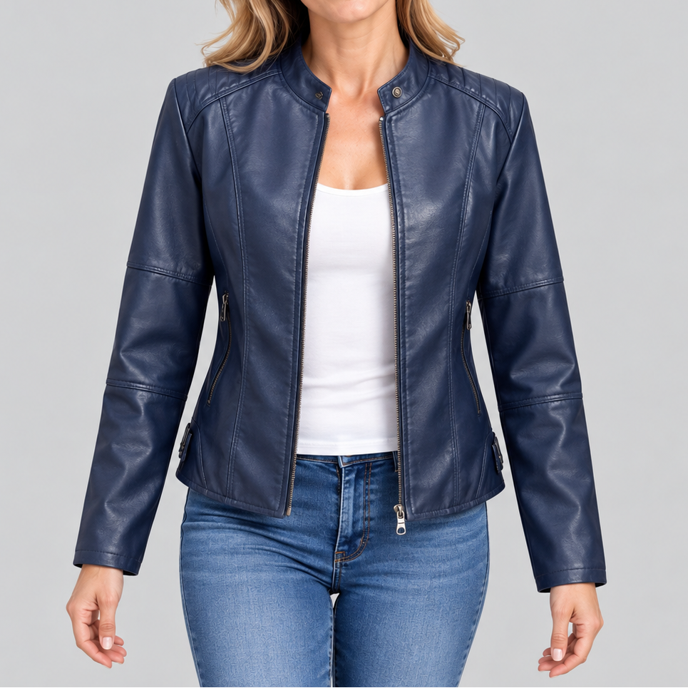 Claire | Women's Cropped Jacket with Stand Collar and Zip Front