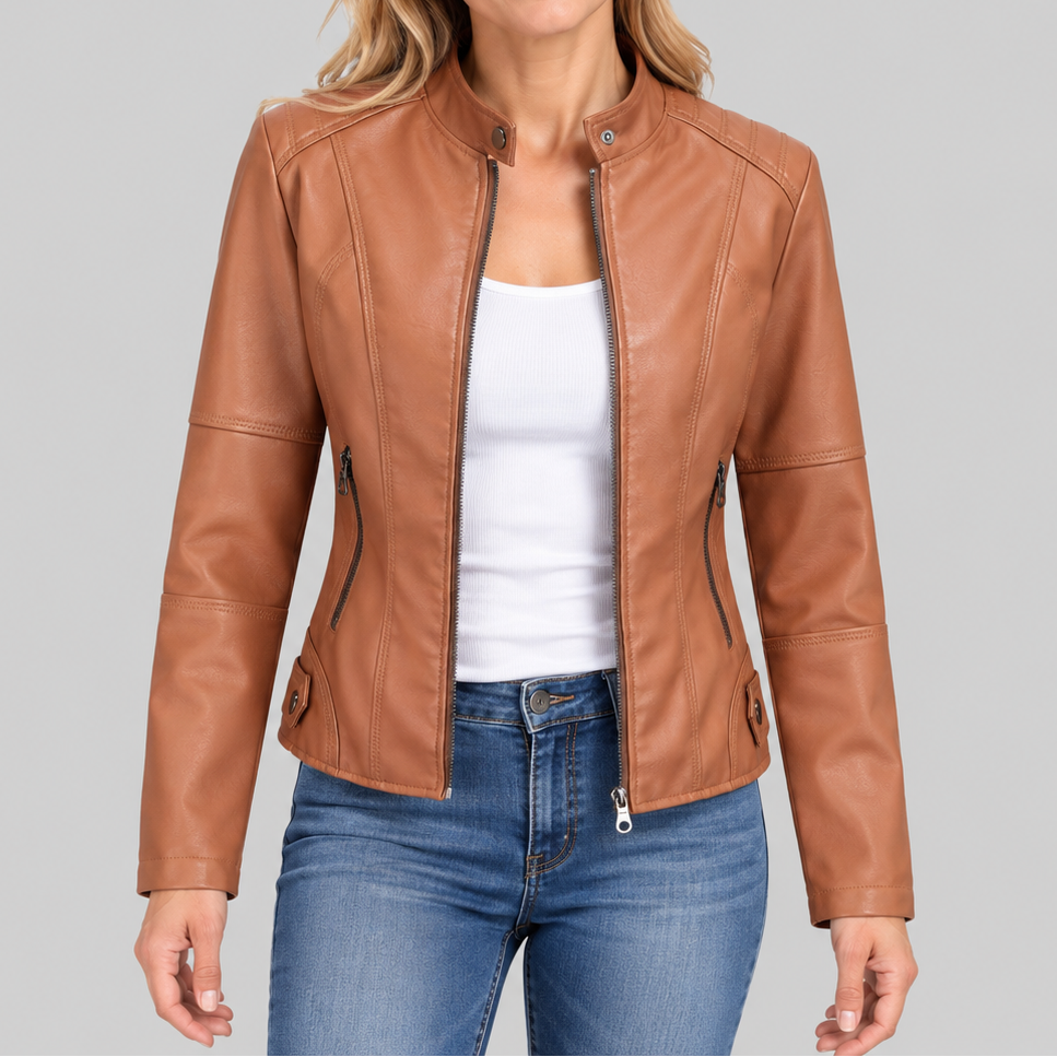 Claire | Women's Cropped Jacket with Stand Collar and Zip Front