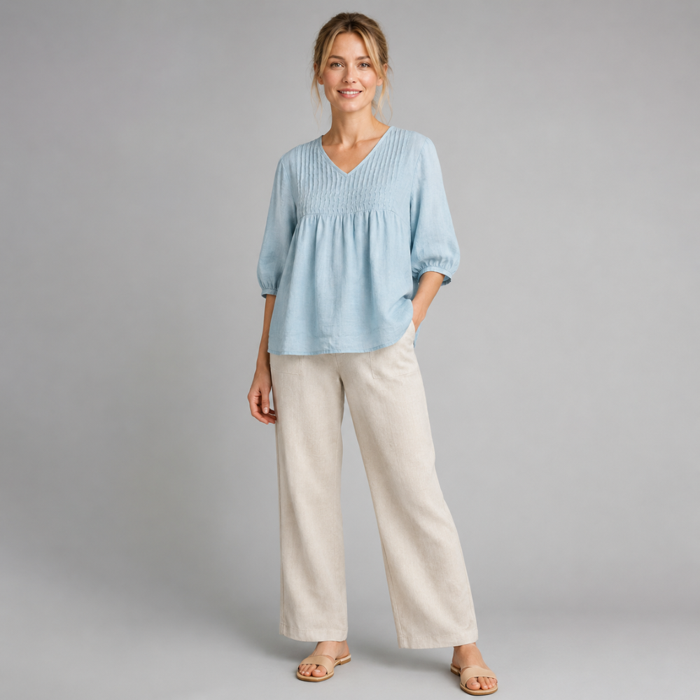 Clara Pintuck Linen Blouse
