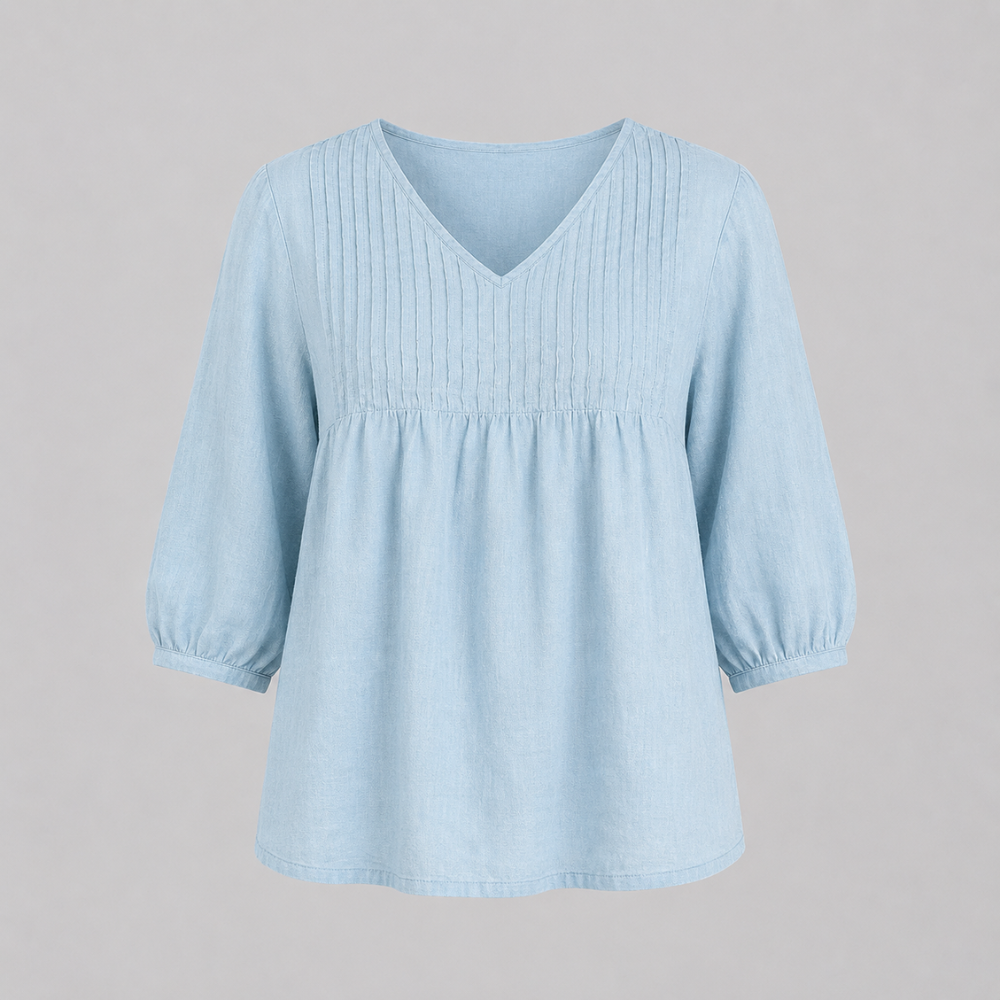 Clara Pintuck Linen Blouse