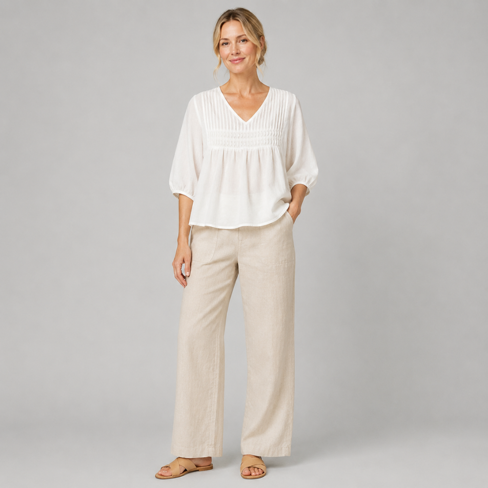 Clara Pintuck Linen Blouse
