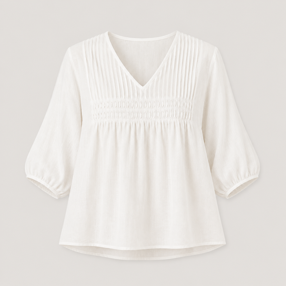 Clara Pintuck Linen Blouse