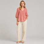 Clara Pintuck Linen Blouse