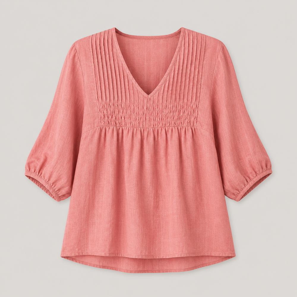 Clara Pintuck Linen Blouse
