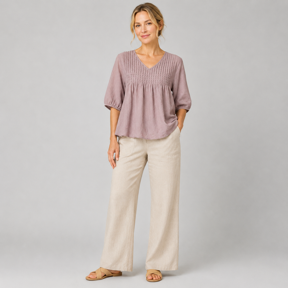 Clara Pintuck Linen Blouse
