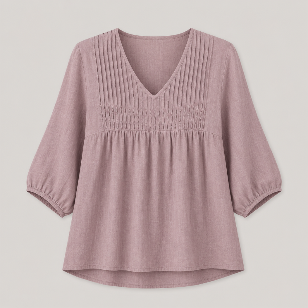 Clara Pintuck Linen Blouse