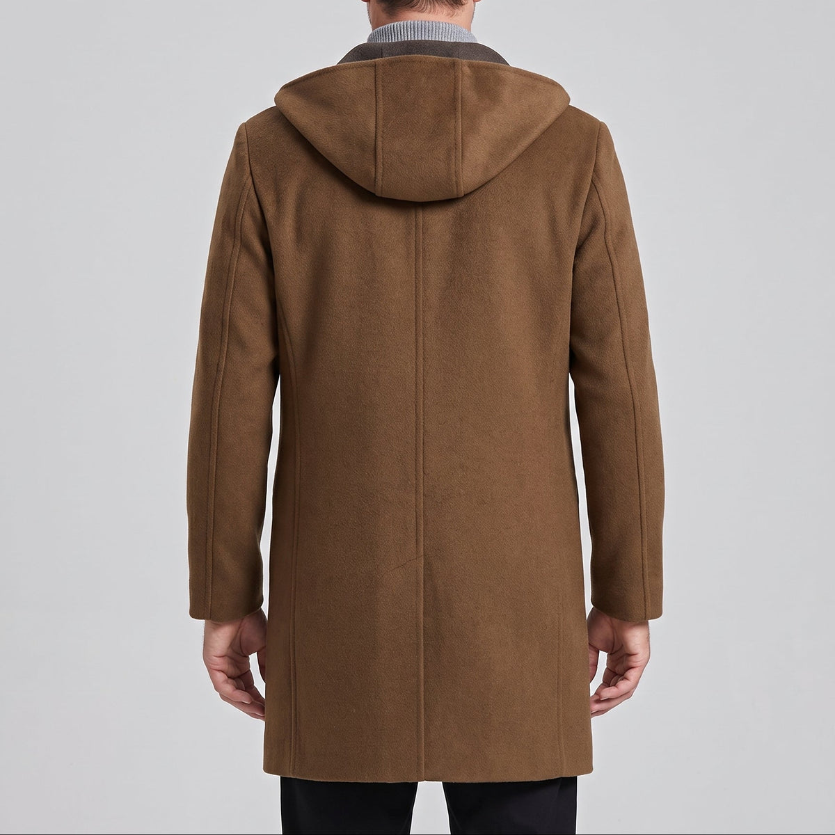 Edmund | Men's Hooded Overcoat with Button Front and Patch Pockets