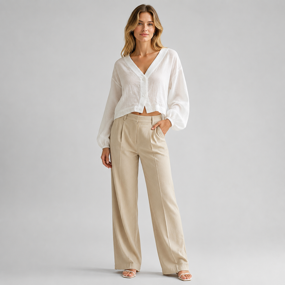 Elara Linen Button Blouse