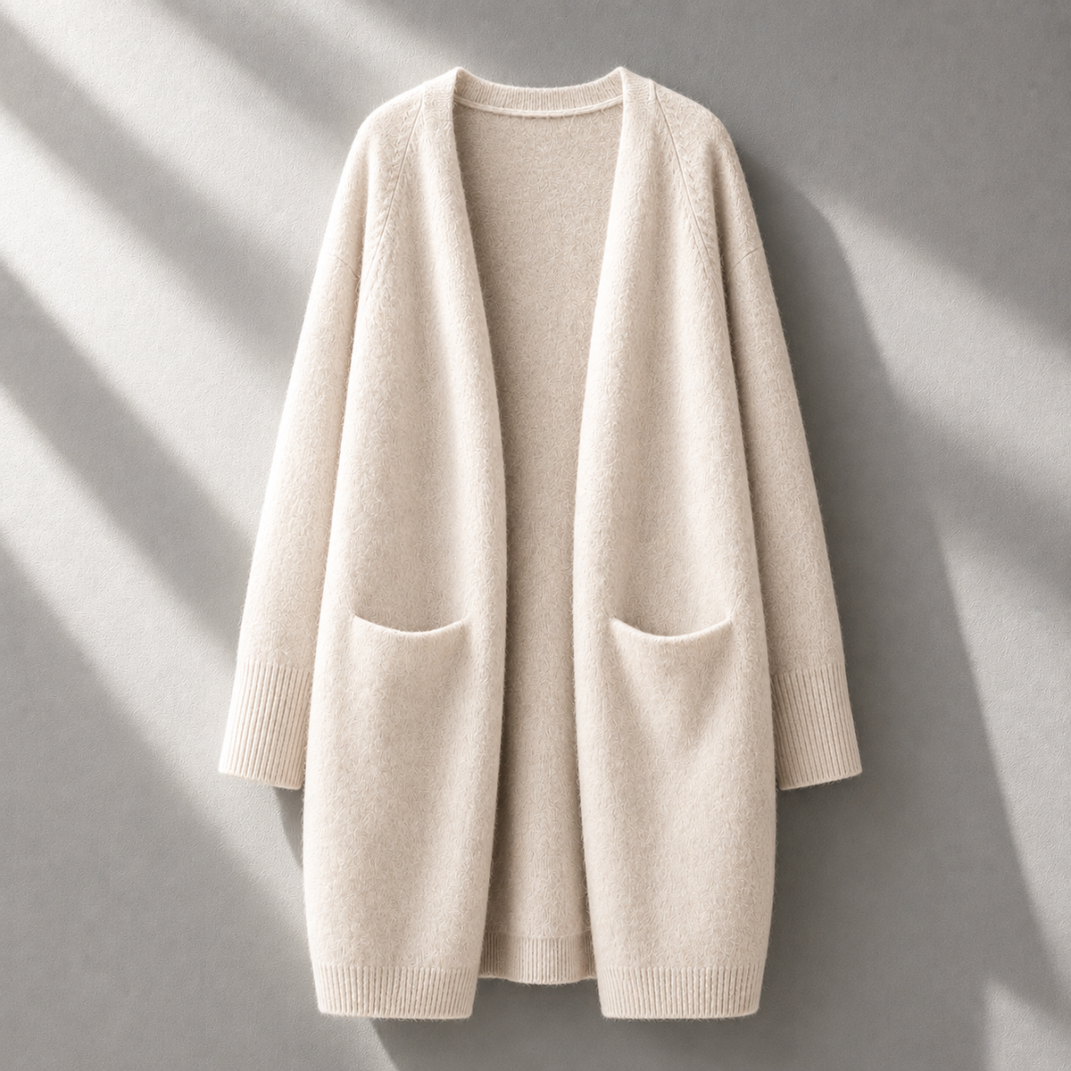 Elodie | Women's Long Open Front Cardigan with Patch Pockets