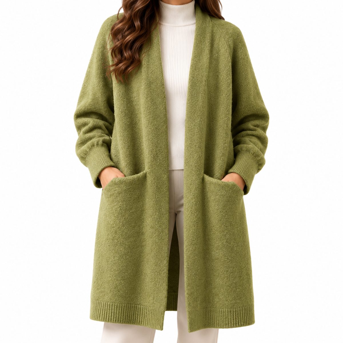 Elodie | Women's Long Open Front Cardigan with Patch Pockets
