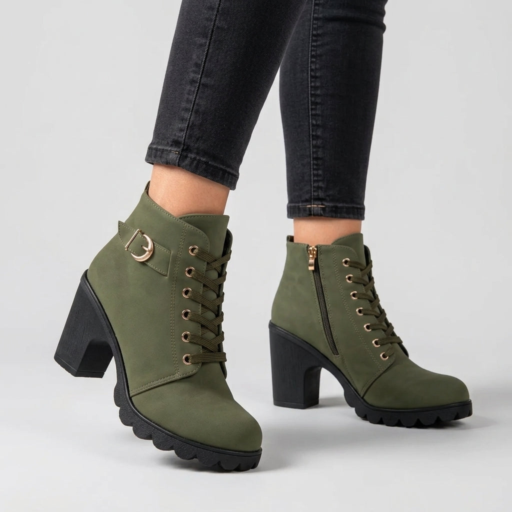Scarlett | Women's Lace-Up Ankle Boots with Buckle Detail and Chunky Heel
