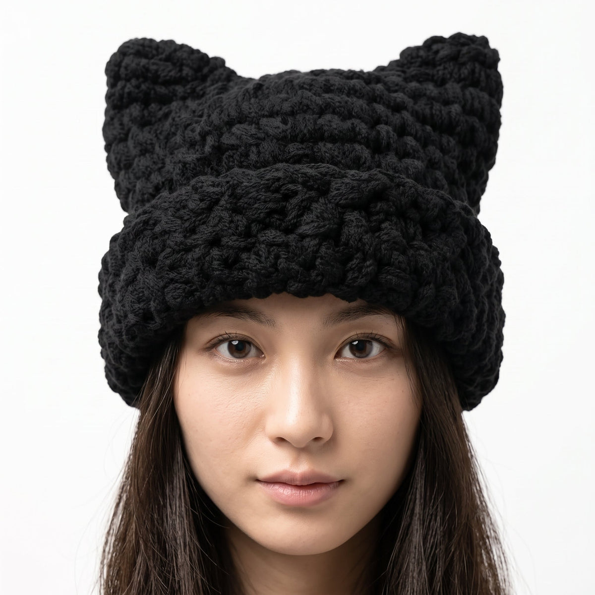 Freya | Women's Chunky Knit Beanie with Folded Cuff and Cat Ear Design