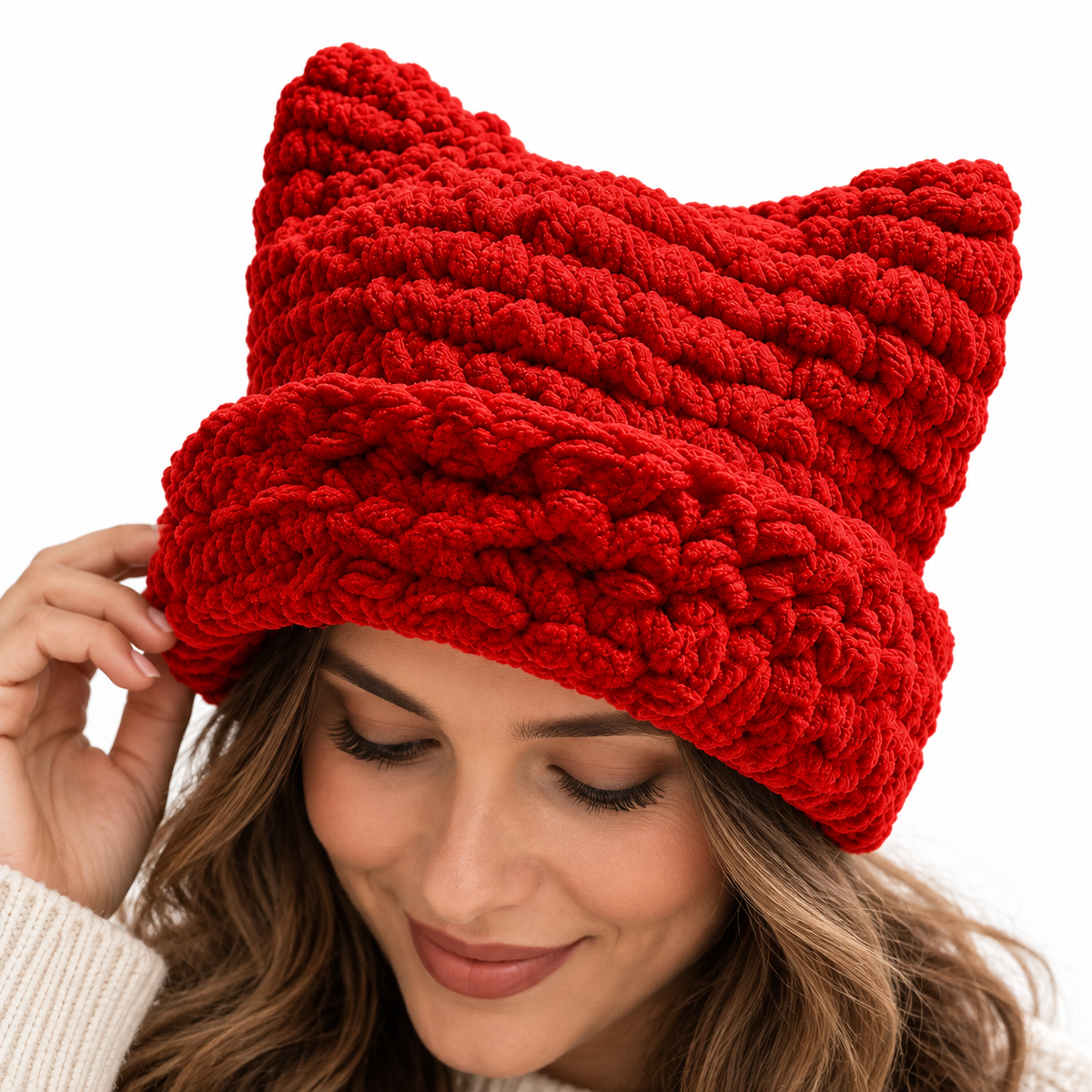 Freya | Women's Chunky Knit Beanie with Folded Cuff and Cat Ear Design