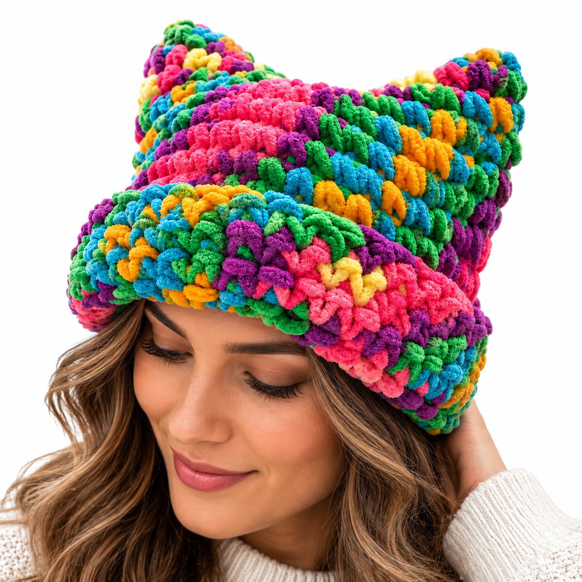Freya | Women's Chunky Knit Beanie with Folded Cuff and Cat Ear Design