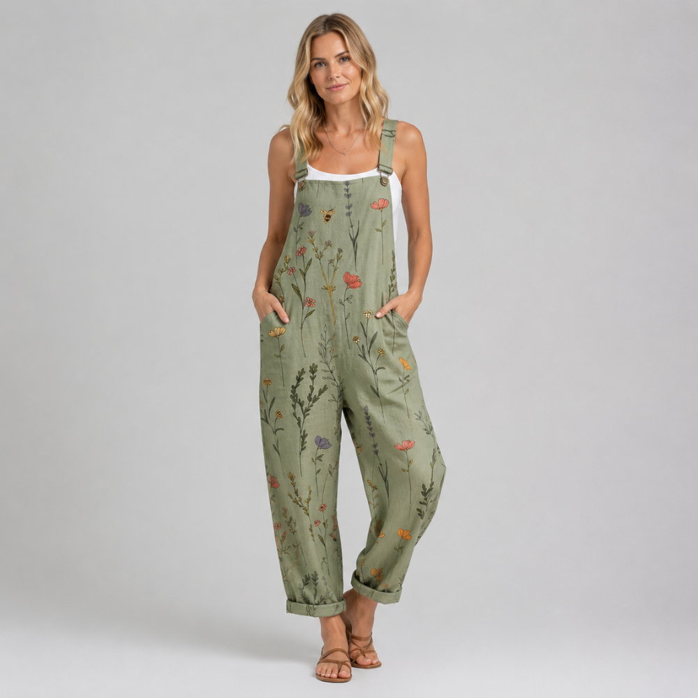 Grace Printed Denim Overalls