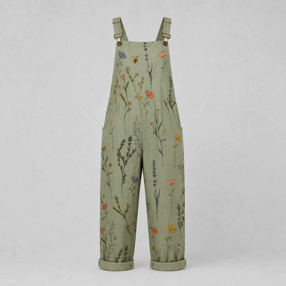 Grace Printed Denim Overalls