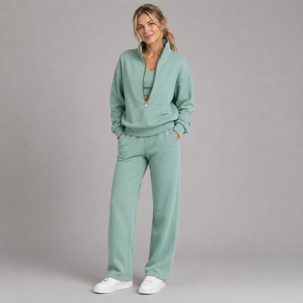Harper | Half-Zip Cropped Pullover & Jogger Set