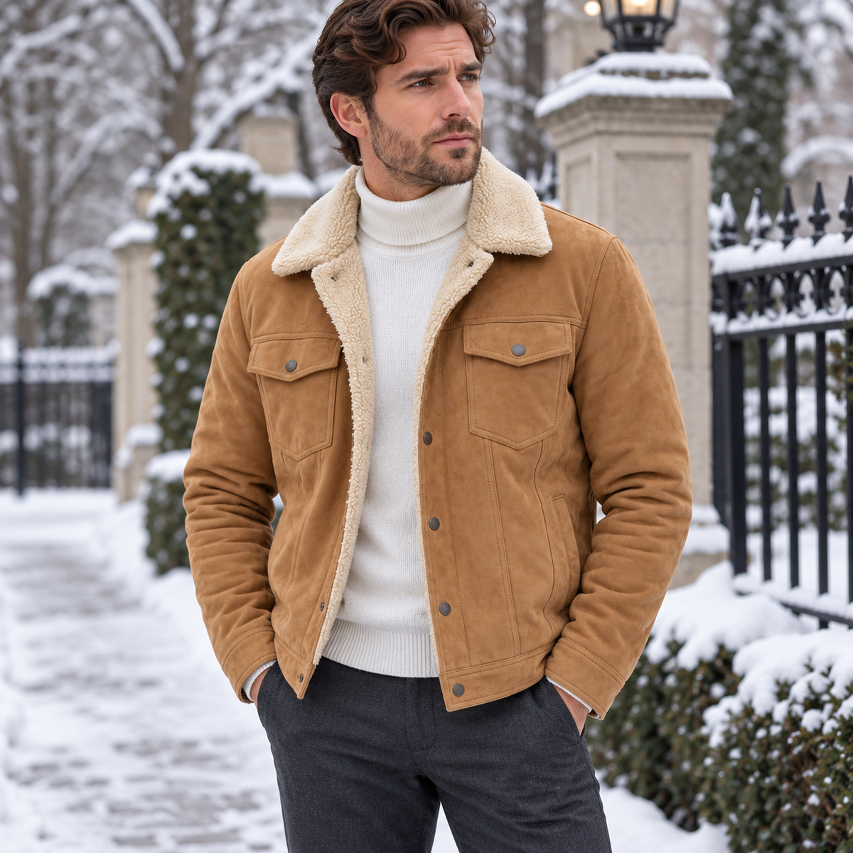 Harrison | Men's Jacket with Sherpa Collar and Button Front