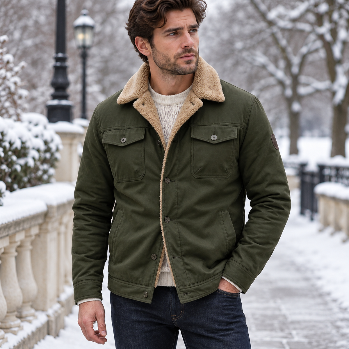 Harrison | Men's Jacket with Sherpa Collar and Button Front
