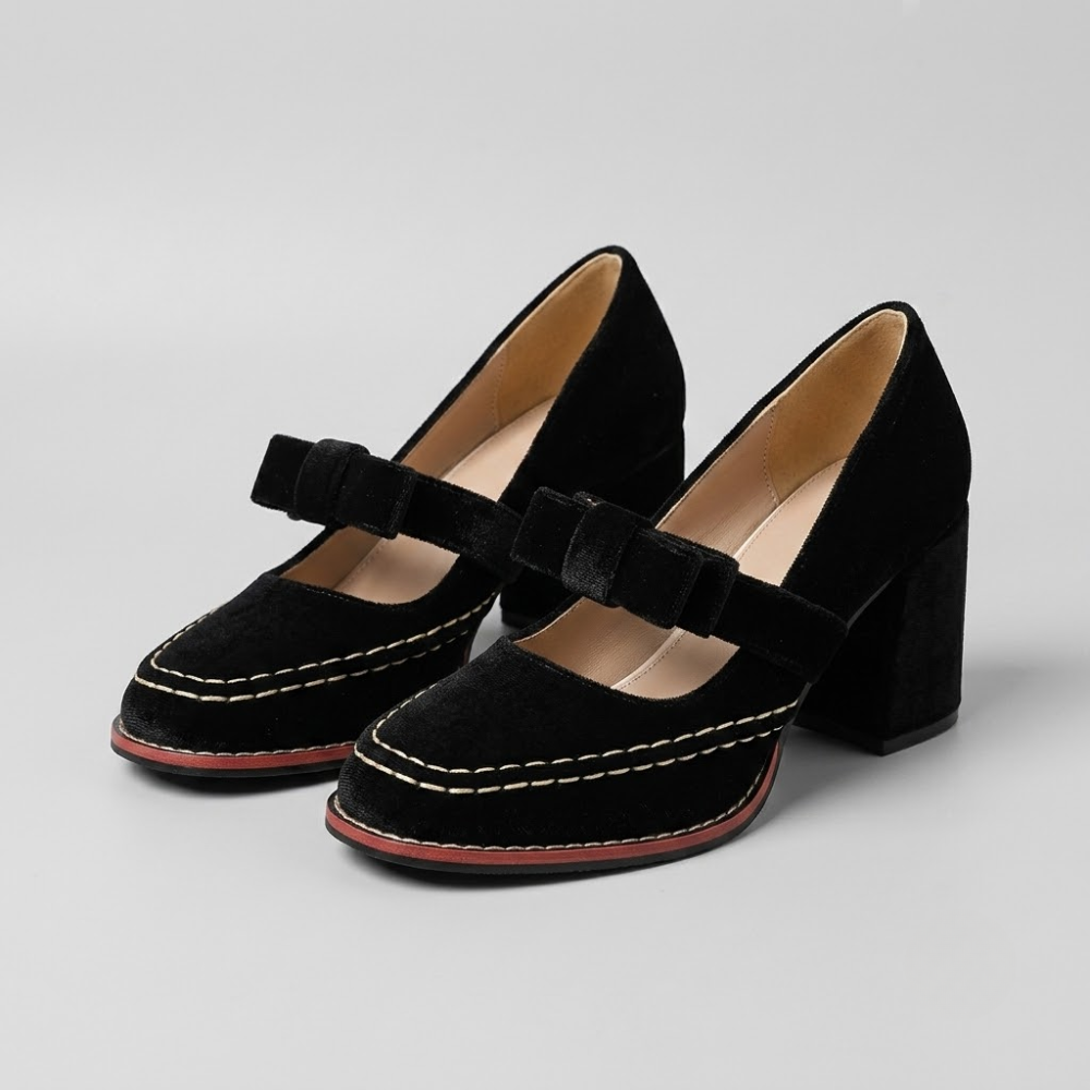 Isabella Velvet Block Heel Loafers