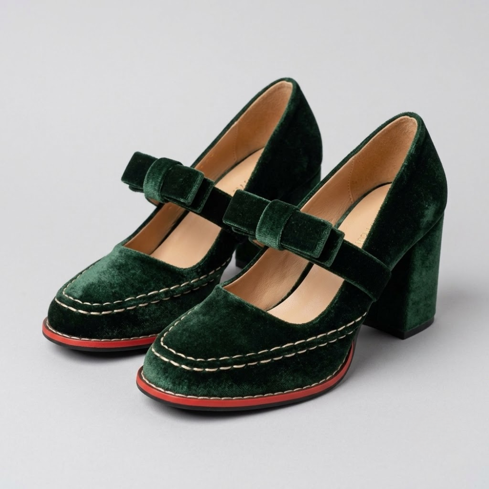 Isabella Velvet Block Heel Loafers