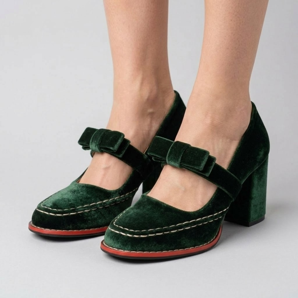 Isabella Velvet Block Heel Loafers