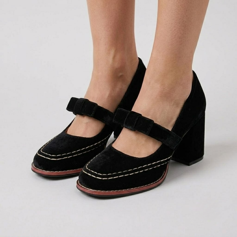 Isabella Velvet Block Heel Loafers