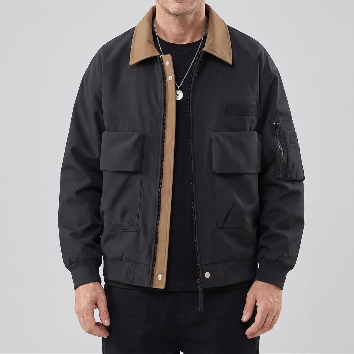Jackson | Men's Bomber Jacket with Contrast Collar and Front Patch Pockets