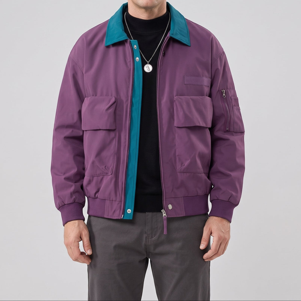 Jackson | Men's Bomber Jacket with Contrast Collar and Front Patch Pockets