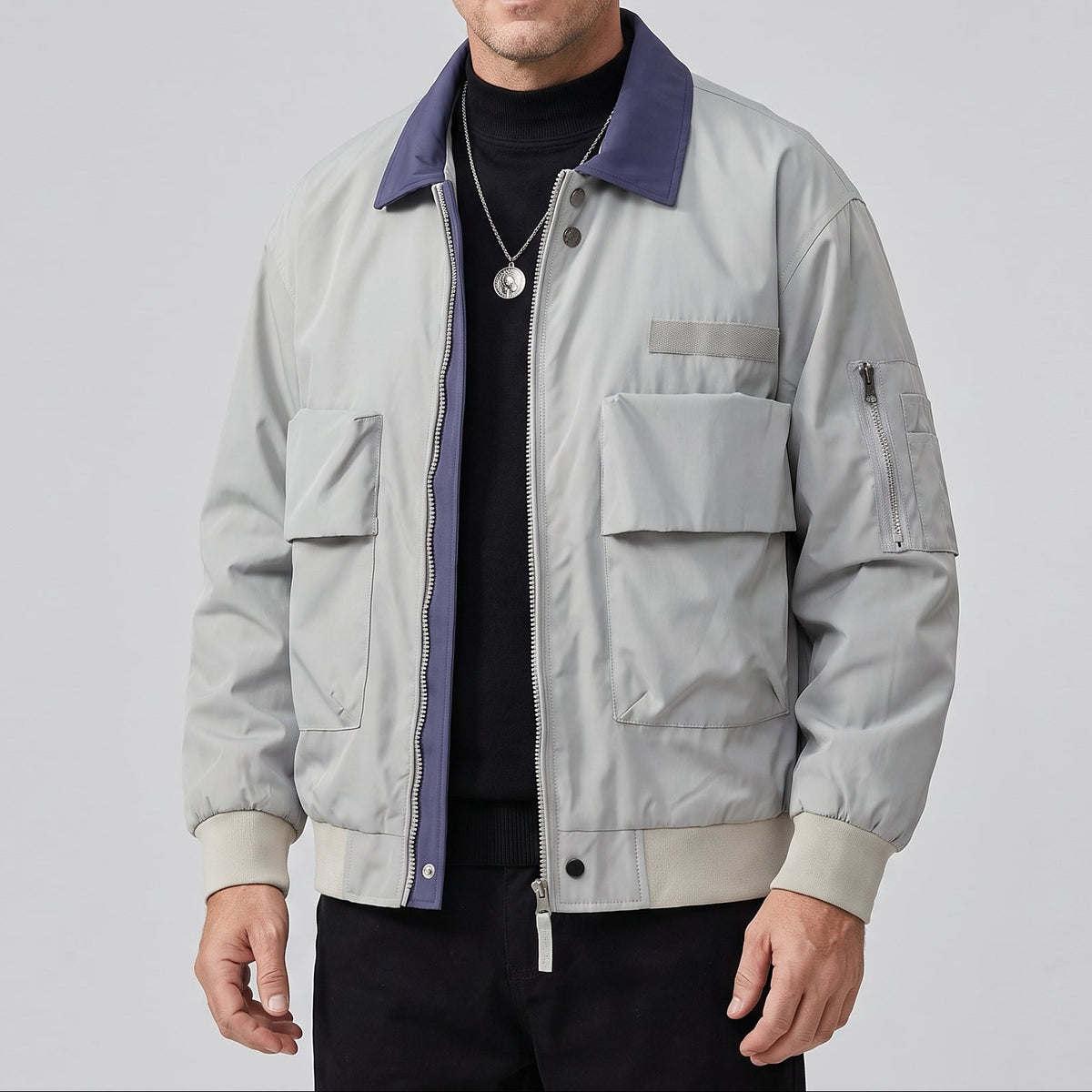 Jackson | Men's Bomber Jacket with Contrast Collar and Front Patch Pockets