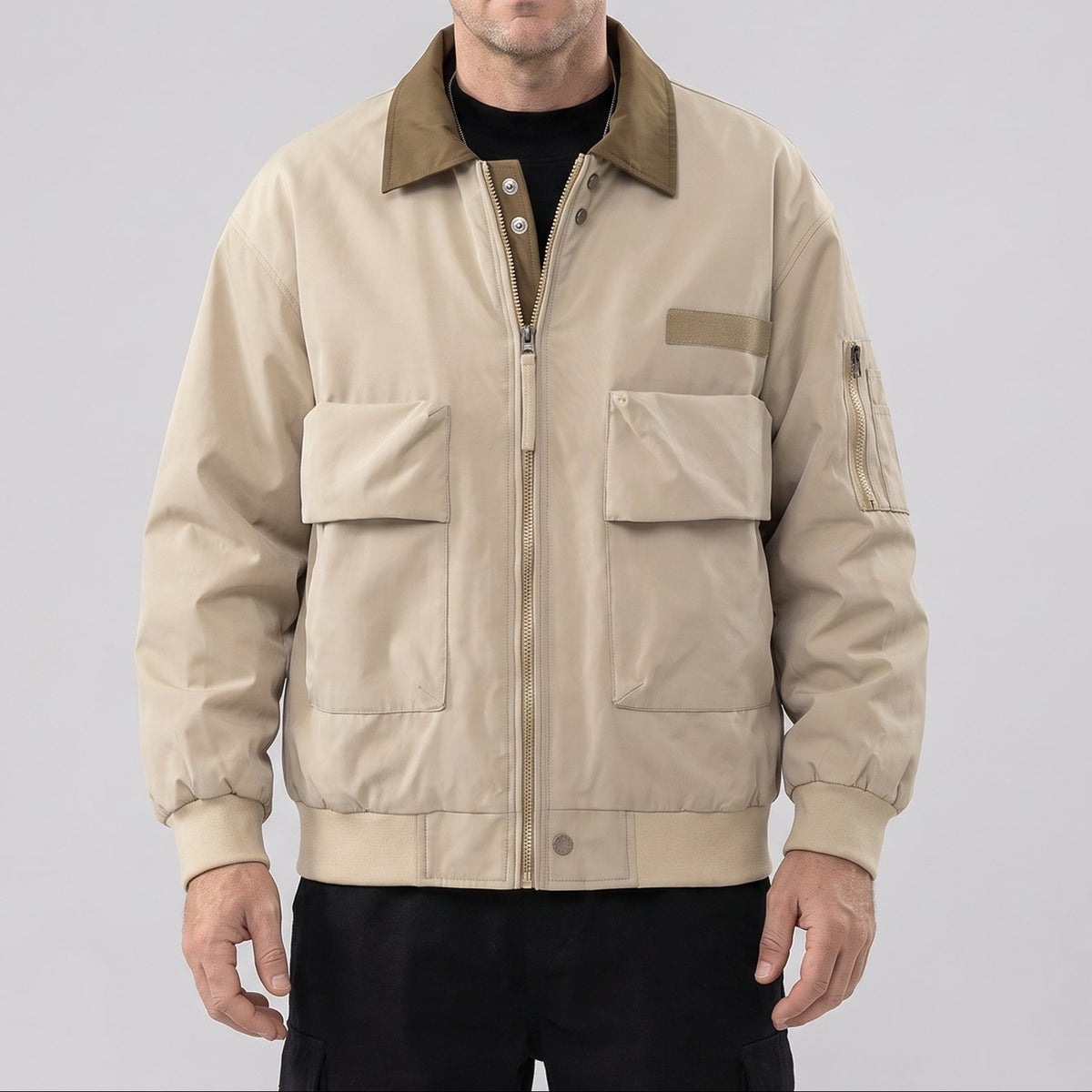 Jackson | Men's Bomber Jacket with Contrast Collar and Front Patch Pockets
