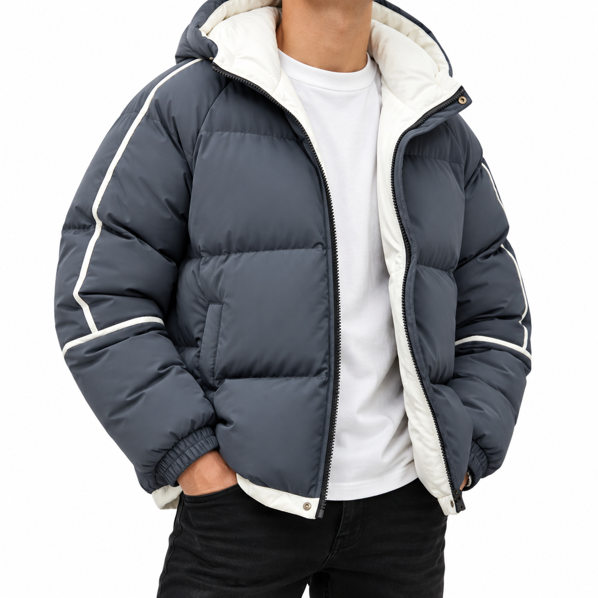 Jordan | Unisex Puffer Jacket with Hood and Contrast Sleeve Stripes